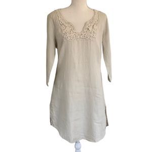 Malvin Germany Love Linen Beige 3/4 Sleeve V Neck Summer Dress